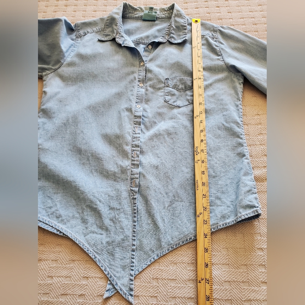 C&C California Chambray Tie Front Button Down Shirt Blue - Picture 8 of 12